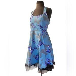 Y2K Butterfly Boho Feminine Halter Pinup Dress S Feminine Retro Girlhood
